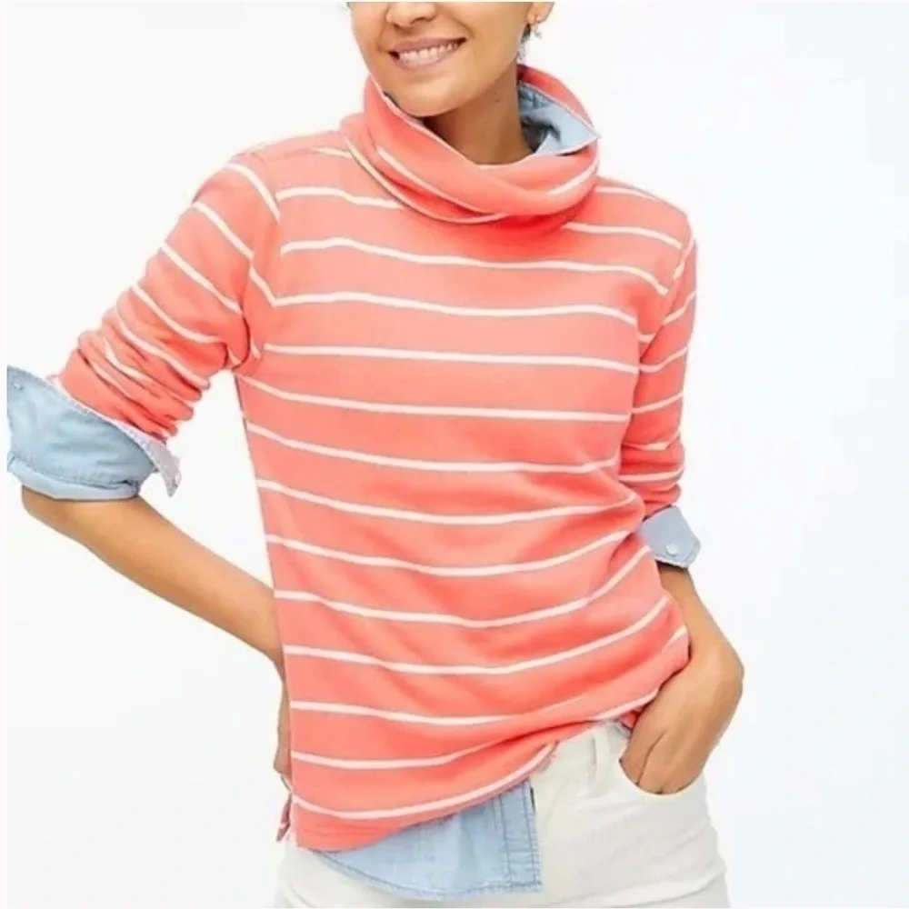 J. Crew Neon Pink Stripe Fleece Turtleneck